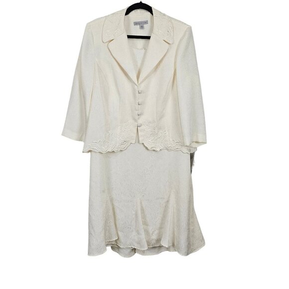 Danny And Nicole Cream Embroidered Two Piece Jacket And Dress - Picture 1 of 16